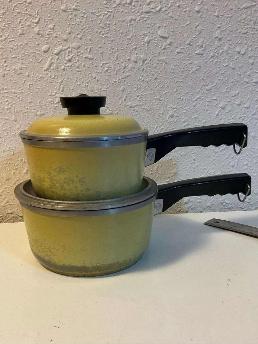 Vintage CLUB Cast Aluminum Yellow Cookware ~ Lot of (2) Pots w/ Lids